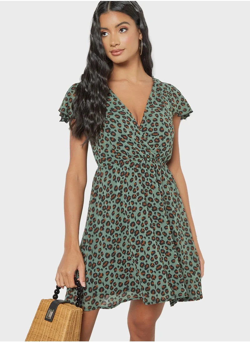 MELA LONDON Leopard Print V-Neck Dress