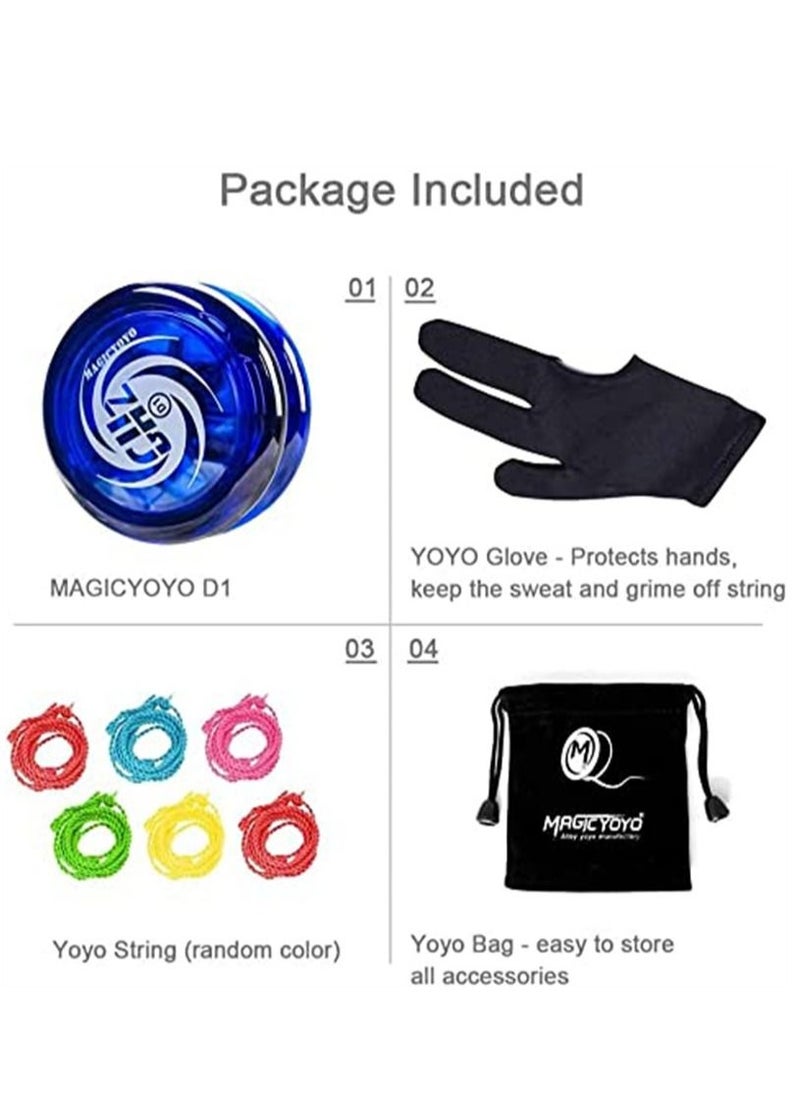 SYOSI - D1 GHZ Looping Yoyo Responsive Yoyo Ball for kids, Beginner Yoyo, Easy to Play and Practise Basic Looping Tricks, with 6 Yoyo Strings, Yo-Yo Glove, Yo Yo Bag (D1 - Blue) - Image 1