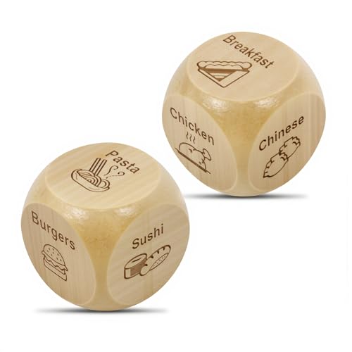 Bilywey 2 Pcs Wood Dice for Food Decision Games Date Night Dice Couples Gift for Him Her for Birthday Boyfriend Girlfriend Men Women Gifts 2pcs - Image 1