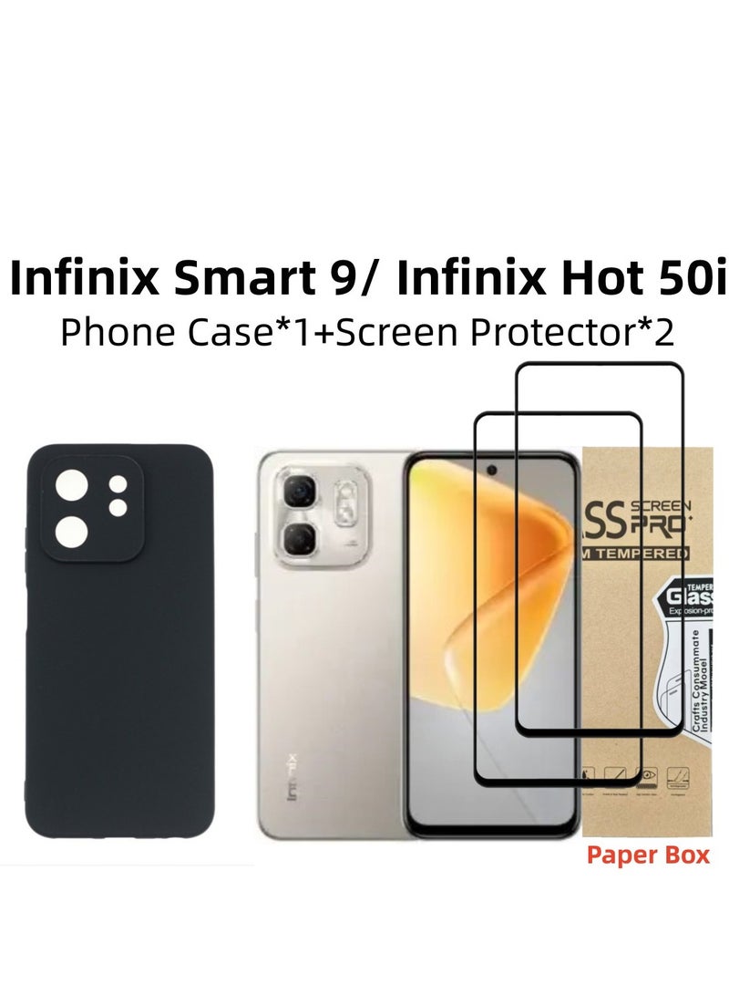 Beauenty 【1+2 Sets】 For Infinix Smart 9/ Infinix Hot 50i Case  Screen Protector Frosted Pudding Material TPU Cover with Two Tempered Glass Screen Protector - Image 1
