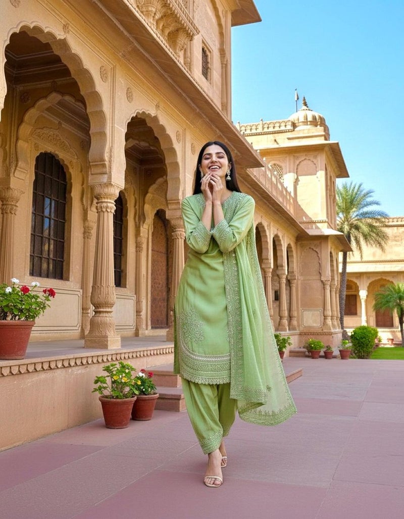 ANAITA Green Crepe Readymade Suit with Embroidery & Sequence Work - Image 2