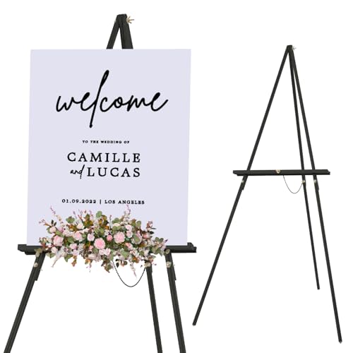 Falling in Art 65 AFrame Tripod Easel Stand Wooden Display Easel with Adjustable Canvas Holder Floor Easel for Wedding Signs Posters Paintings ArtworkBlack 1 Pack