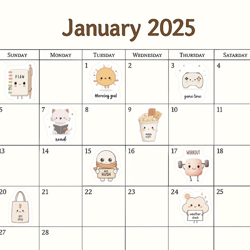 OBUJOPAL 250 Pcs Planner Stickers, Kawaii Cute Daily Life Self-Care Stickers for Calendar Notebook Diary Bullet Journal Scrapbook, 7 Sheets - Image 2