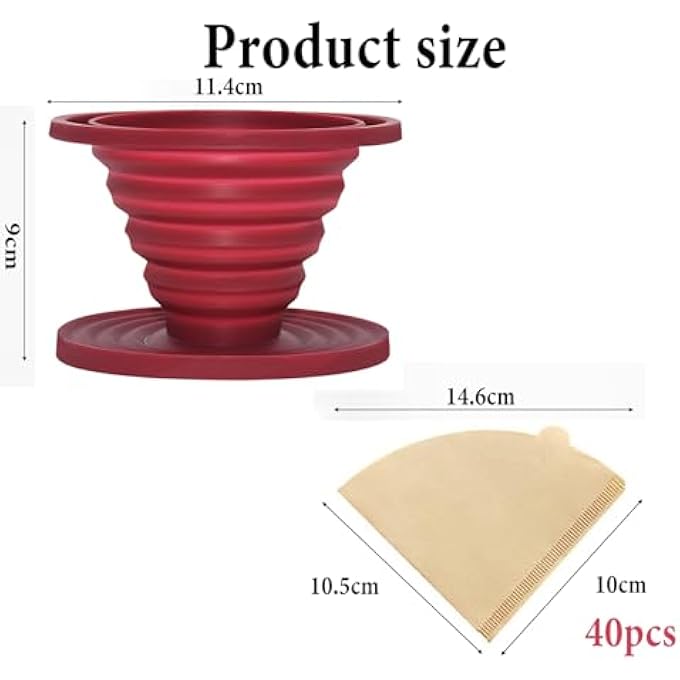 rayihni Pour Over The Coffee Machine Folding Silicone Pour Over The Coffee Drip Portable Reusable Camping Coffee Machine Et 40 Pieces Filter Coffee Paper - Image 3