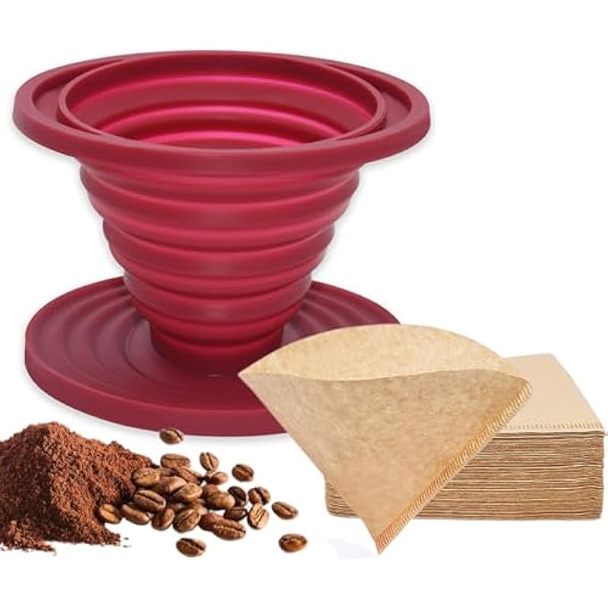 rayihni Pour Over The Coffee Machine Folding Silicone Pour Over The Coffee Drip Portable Reusable Camping Coffee Machine Et 40 Pieces Filter Coffee Paper - Image 2