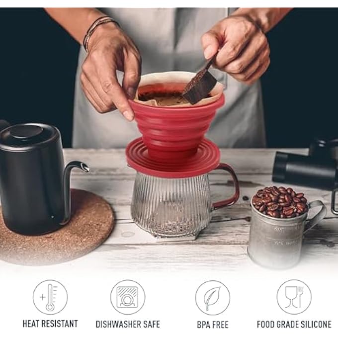 rayihni Pour Over The Coffee Machine Folding Silicone Pour Over The Coffee Drip Portable Reusable Camping Coffee Machine Et 40 Pieces Filter Coffee Paper - Image 5