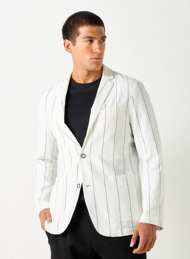 Iconic Seersucker Striped Blazer with Button Closure and Long Sleeves - Image 1