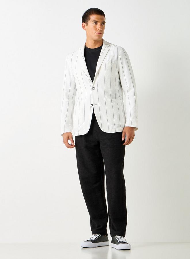 Iconic Seersucker Striped Blazer with Button Closure and Long Sleeves - Image 2