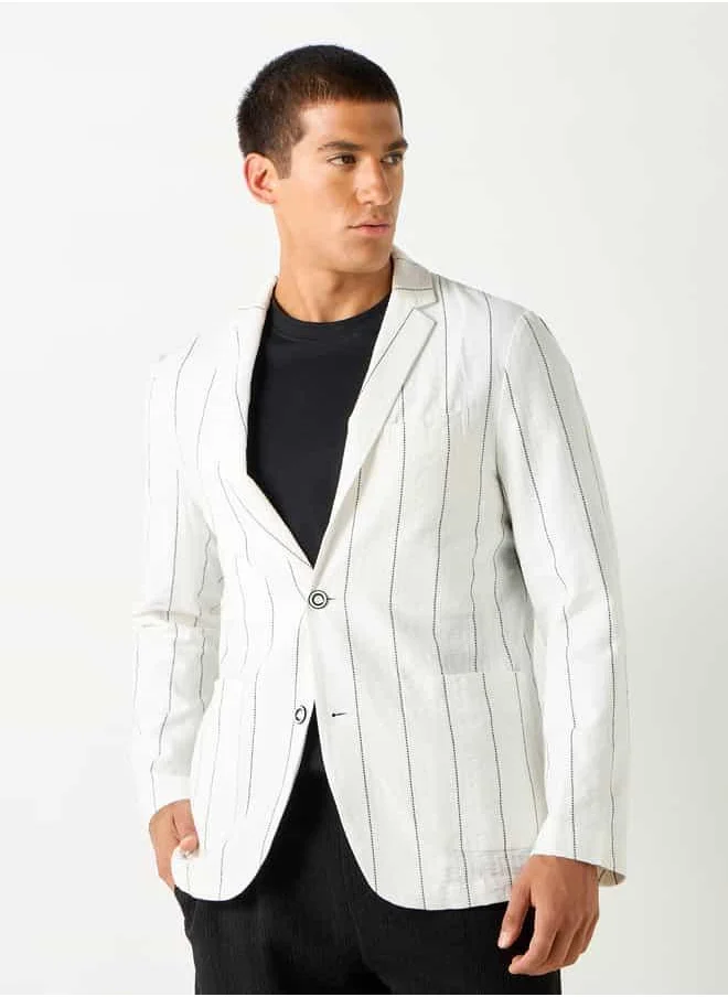 Iconic Iconic Seersucker Striped Blazer with Button Closure and Long Sleeves