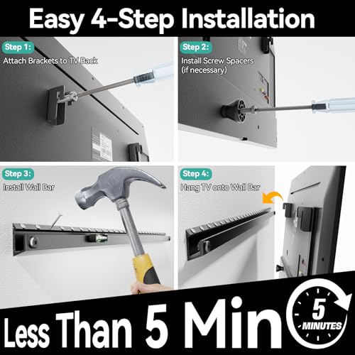 Auoace No Stud TV Wall Mount, 32 to 75-inch Drywall TV Bracket, Tilts Up to 5°, Low Profile Studless TVs Mount, Easy Install, Include All Hardware, Fit Most 40" 50" 55" 60" 65" 75" Smart TVs - Image 5