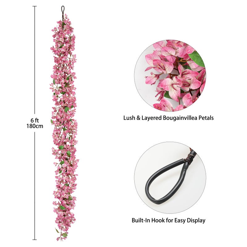 Briful 6ft Bougainvillea Flower Garland â€“ Artificial Silk Floral Vine with Built-in Hook Faux Flower Garland for Backdrop Table Wall Wedding Party Home Decoration(Pale Pink) - Image 2