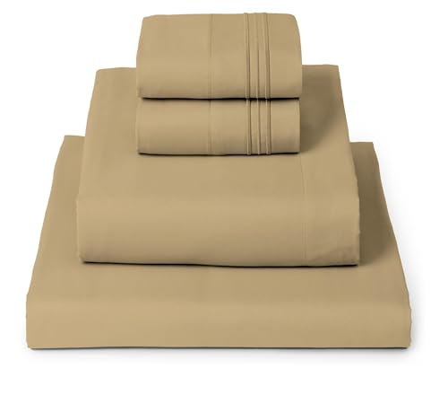 Mellanni King Sheets Set  4 PC Iconic Collection Bedding  Hotel Luxury Extra Soft Cooling Bed Sheets  Wrinkle Fade Stain Resistant King Gold