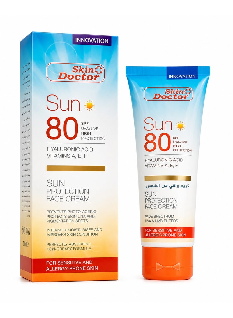Skin Doctor Sun 80 SPF UVA/UVB High Protection Face Cream with Hyaluronic Acid & Vitamins A, E, F, 150ml - Image 1