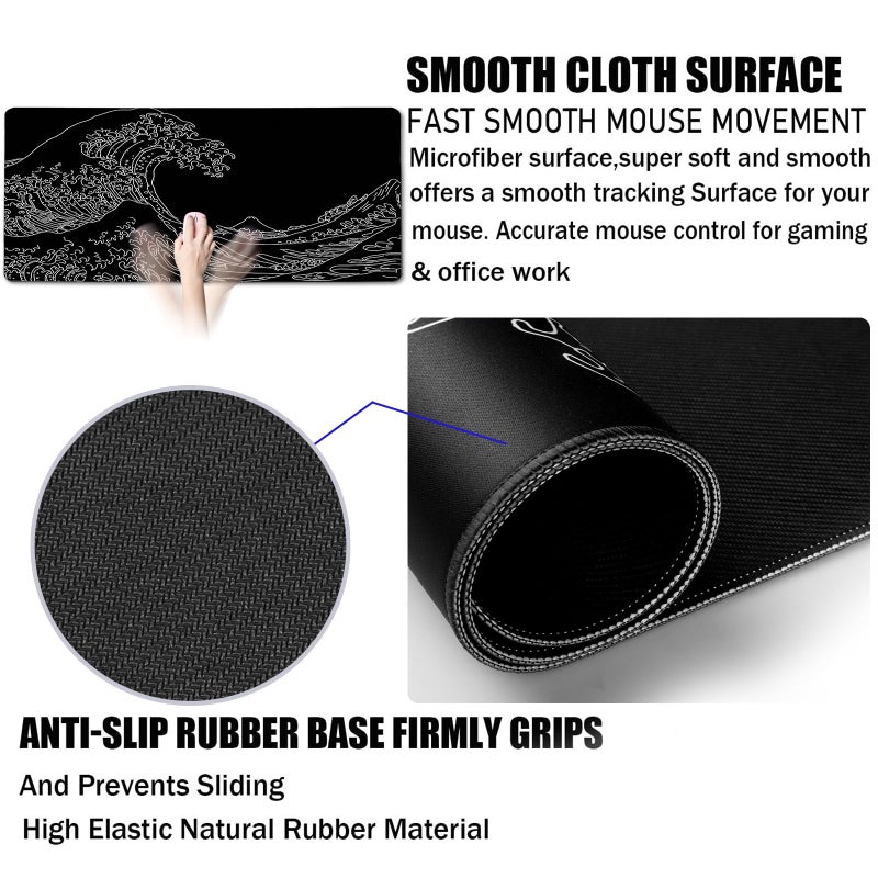 TEDNETGO Extra Large Mouse Pad, Gaming Mouse Pad, Waterproof Extra Large Mousepad with Stitched Edges, Non-Slip Base Keyboard Pad for Gamer, Office & Home, 31.5 x 15.8, Sea Wave - Image 3