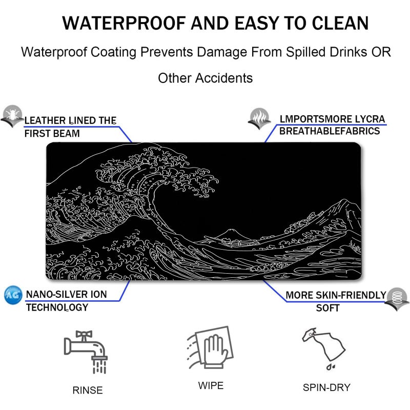 TEDNETGO Extra Large Mouse Pad, Gaming Mouse Pad, Waterproof Extra Large Mousepad with Stitched Edges, Non-Slip Base Keyboard Pad for Gamer, Office & Home, 31.5 x 15.8, Sea Wave - Image 4