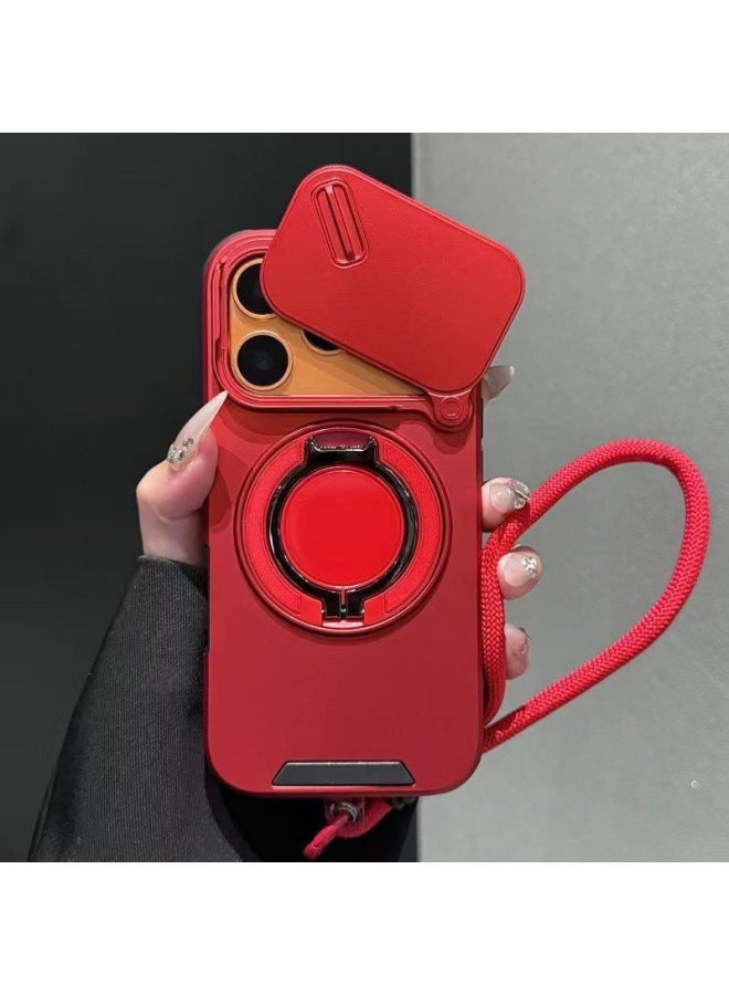 Suitable For Iphone 17 Pro Max Phone Case With Skin-like Texture, Lens Cover, Stand, Magnetic Attraction, Compatible With Apple 16/15, With Lanyard, Hard Case