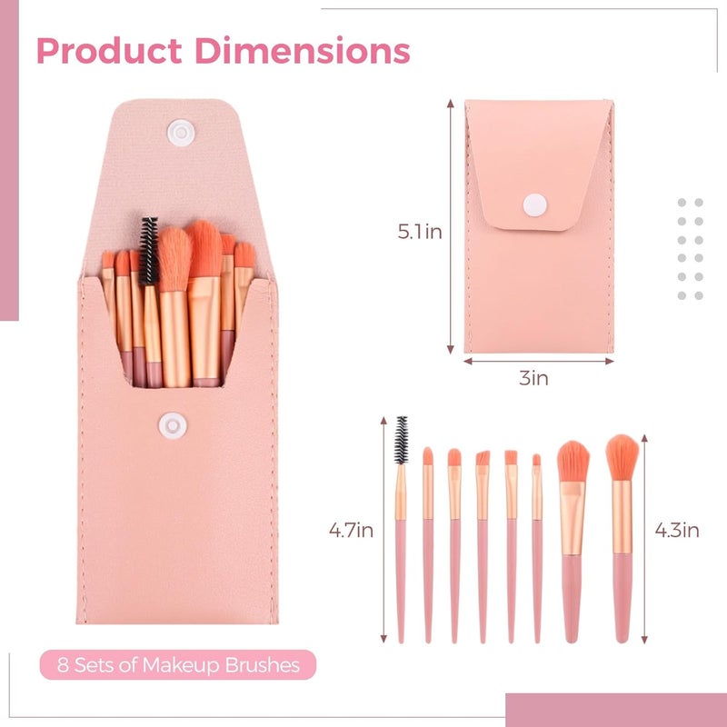 8-Piece Portable Makeup Brush Kit With Pouch, Synthetic Fiber Brushes For, Blush, Eye Makeup, Bridesmaid Gift - Image 5