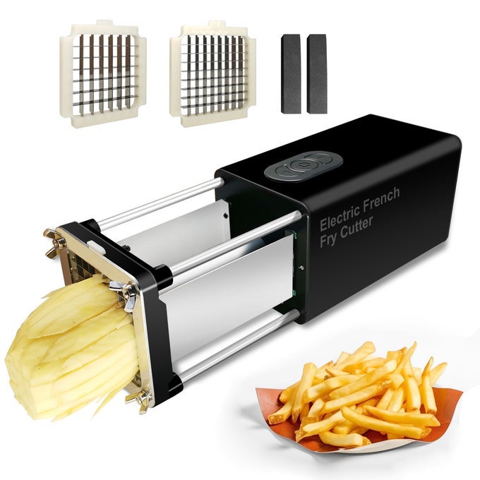 ELECTRIC FRENCH FRY CUTTER COMMERCIAL AUTOMATIC FRENCH FRY CUTTER STAINLESS STEEL POTATO CUTTER WITH 12INCH 38INCH BLADE ELECTRIC POTATO CUT MACHINE FOR RESTAURANTS HOME KITCHEN