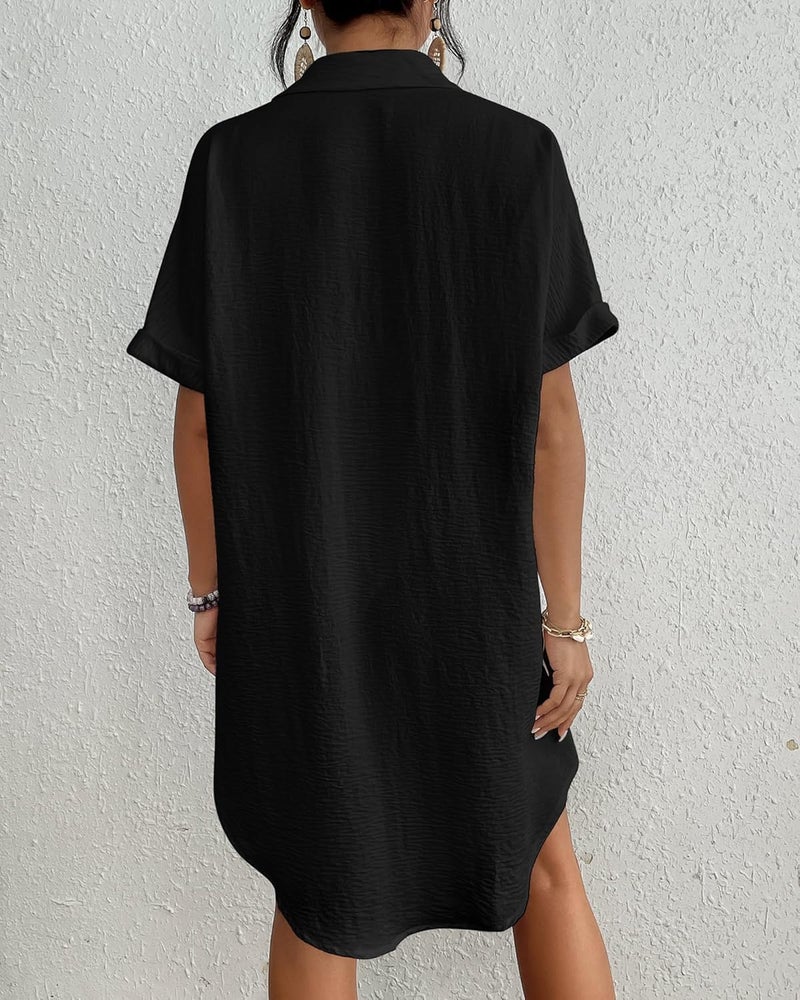 Bsubseach Women Swimsuit Coverup Shirt Dress Button Down Bathing Suit Cover Up Beach Vacation Outfits Black M - Image 5