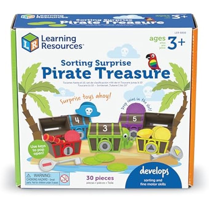 كنز القراصنة المفاجئ - 30 قطعة، للأعمار 3 سنوات فما فوق، لعبة مهارات التلوين والترتيب والمطابقة، ألعاب المهارات الحركية الدقيقة للأطفال الصغار، ألعاب التعلم لرياض الأطفال - Image 2
