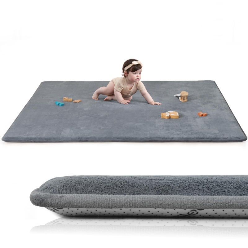 Huloo Sleep Baby Play Mat for Floor,Extra Large 59"Ã—71" Playpen Mat for Tummy Time,Thicker Padded Elasti Foam Activity Mats,Water Repellent Ultra Soft Velvet,Non-Slip Backing Safe for Crawling(Dark Grey) - Image 1