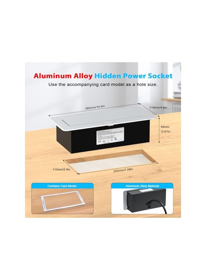 The Bros مأخذ طاقة مدمج، مأخذ كهربائي قابل للظهور مع 2 مأخذ بريطاني، 1 منفذ شاحن USB و 1 منفذ شاحن Type-C، مأخذ مدمج من الألمنيوم لسطح المكتب بطول كابل 1.8 متر، 3250 واط/13 أمبير - Image 4