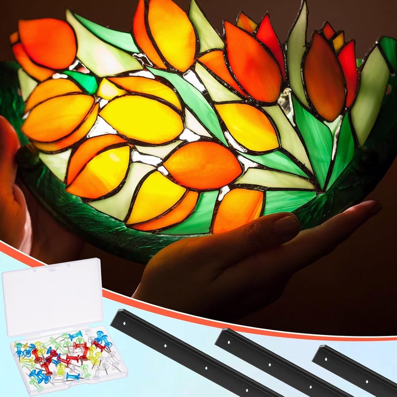 Spakon 12 Pcs Stained Glass Supplies Layout Block System 12 Inch 6 Inch 3 Inch for Stained Glass Panels with 60 Mix Color Push Pins Tools, 3 Sizes (Black) - Image 5