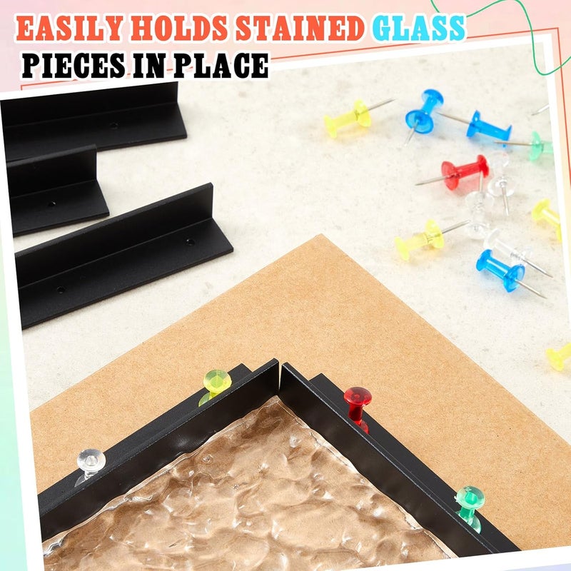 Spakon 12 Pcs Stained Glass Supplies Layout Block System 12 Inch 6 Inch 3 Inch for Stained Glass Panels with 60 Mix Color Push Pins Tools, 3 Sizes (Black) - Image 4