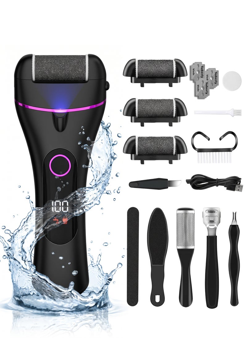 EVEREEN Electric Callus Remover with 3 Speed Modes – Professional Rechargeable Foot File Kit for Cracked Heels, Dead Skin, Pedicure – IPX7 Waterproof USB-C (Black) - Image 1