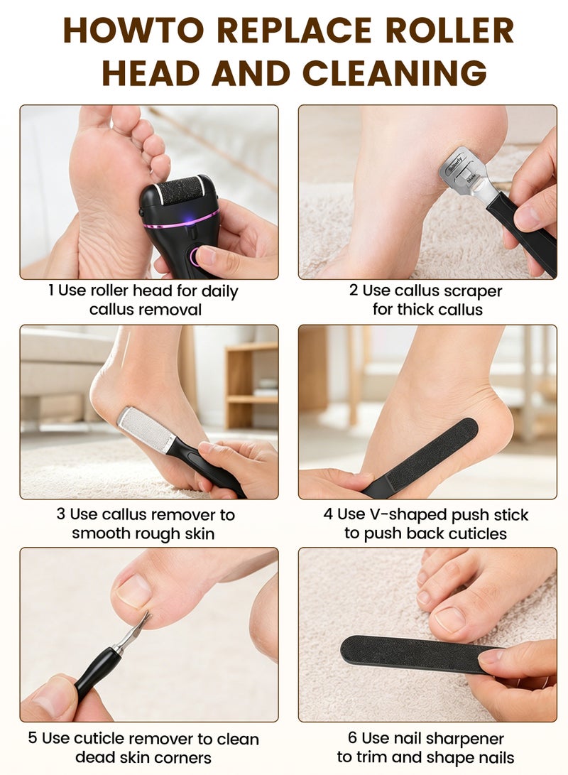 EVEREEN Electric Callus Remover with 3 Speed Modes – Professional Rechargeable Foot File Kit for Cracked Heels, Dead Skin, Pedicure – IPX7 Waterproof USB-C (Black) - Image 4