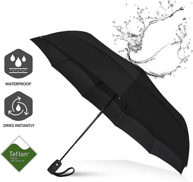 Kerok Portable Auto Travel Umbrella - Windproof for Rain, Strong for Wind, Auto Open/Close Button, Perfect Car Umbrella for Men & Women (Black) - Image 5