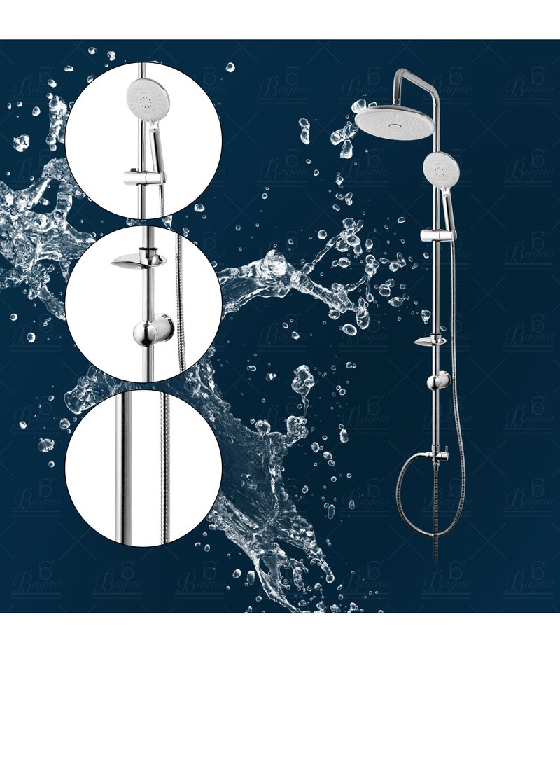 B BAGNO Shower Kit 85-1 with diverter, 220MM shower head, With 15° Rotation Angle / 120MM hand shower with 3 sprays, chrome - Image 2