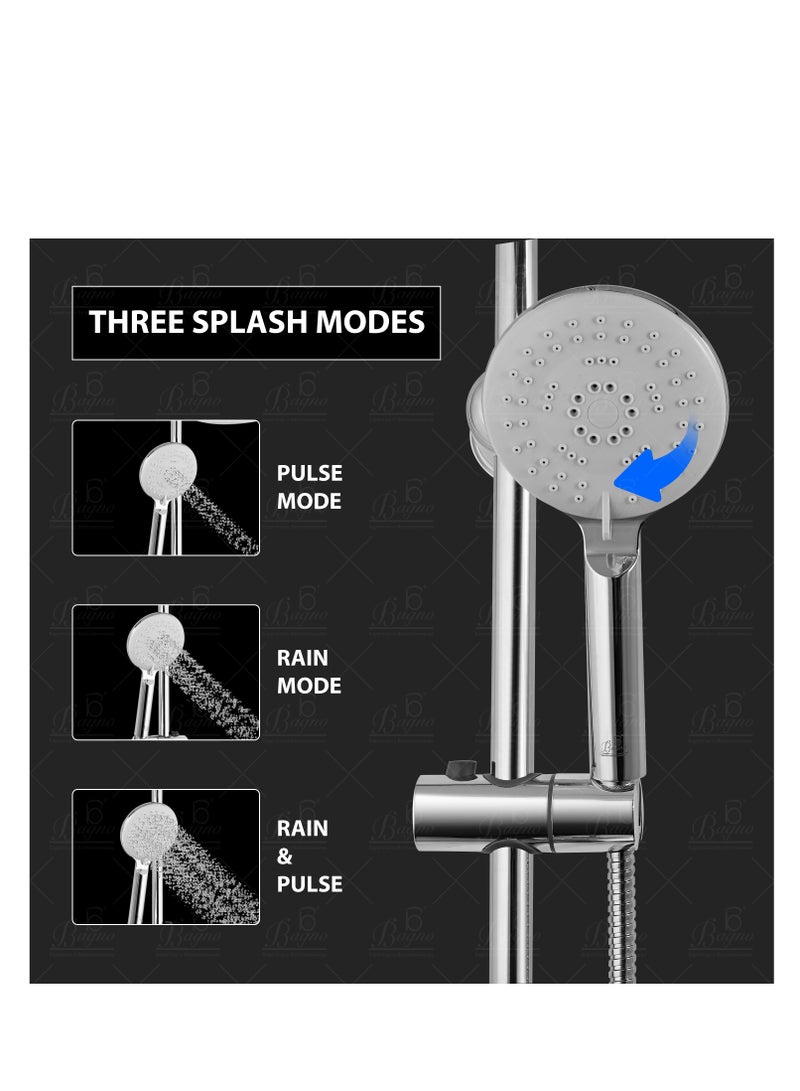 B BAGNO Shower Kit 85-1 with diverter, 220MM shower head, With 15° Rotation Angle / 120MM hand shower with 3 sprays, chrome - Image 5