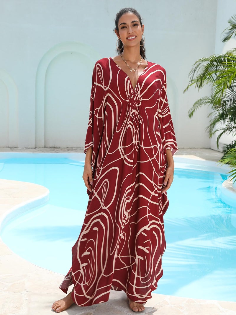 KEYLORTING Women's Plus Size Kaftan Dress â€“ plus size maxi dress Moo Moos Beach Cover Up,Bathing Suit Cover-Up Loungewear - Image 3