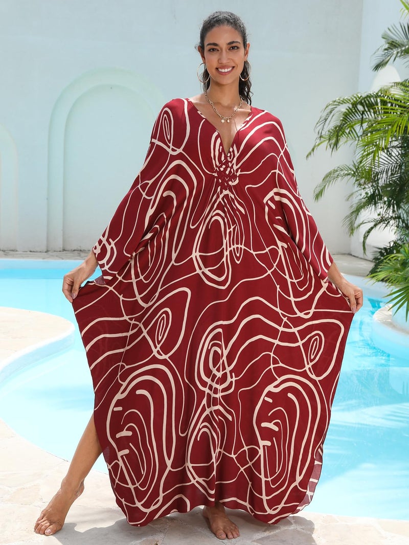 KEYLORTING Women's Plus Size Kaftan Dress â€“ plus size maxi dress Moo Moos Beach Cover Up,Bathing Suit Cover-Up Loungewear - Image 4