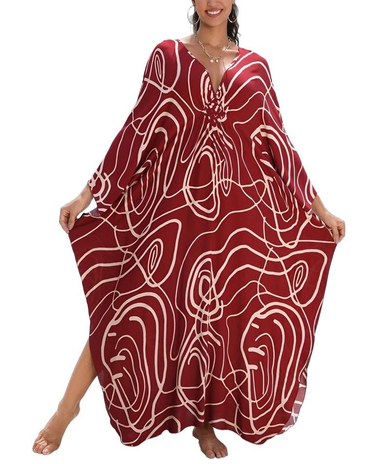 KEYLORTING Women's Plus Size Kaftan Dress â€“ plus size maxi dress Moo Moos Beach Cover Up,Bathing Suit Cover-Up Loungewear - Image 1