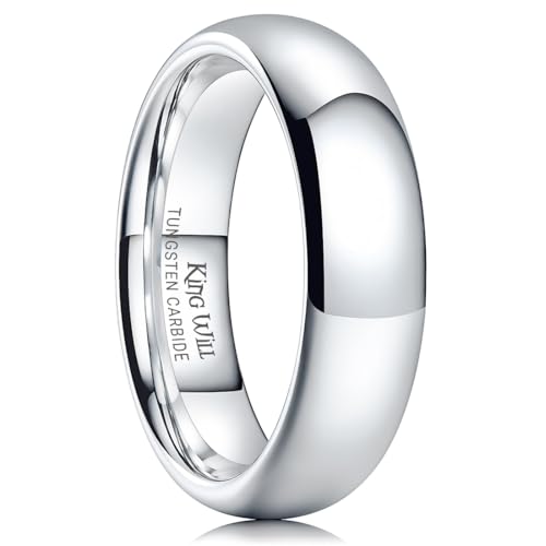 King Will 6mm Tungsten Carbide Wedding Band for Men Women Classic Promise Engagement Rings for Couples Domed Style High Polish Finished Comfort Fit, Silver Size 10.5 - Image 1