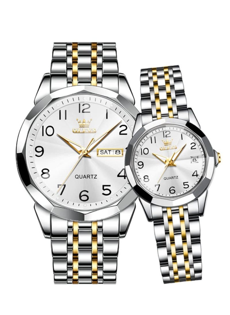 OLEVS OLEVS Valentine's Romantic Couple Watches His and Hers Ultrathin Classic Quartz Analog Wrist Watches Gifts Set for Lovers Set of Two Quartz Watch Stainless Steel Waterproof Date Watches  - Image 1
