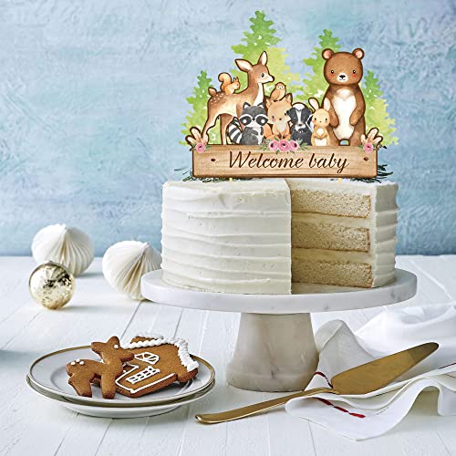 Aukolass Woodland Animals Cake Topper Welcome Baby Theme Super Cute Zoo Cake Picks for Woodland Animal Party Supplies Decorations - Image 5