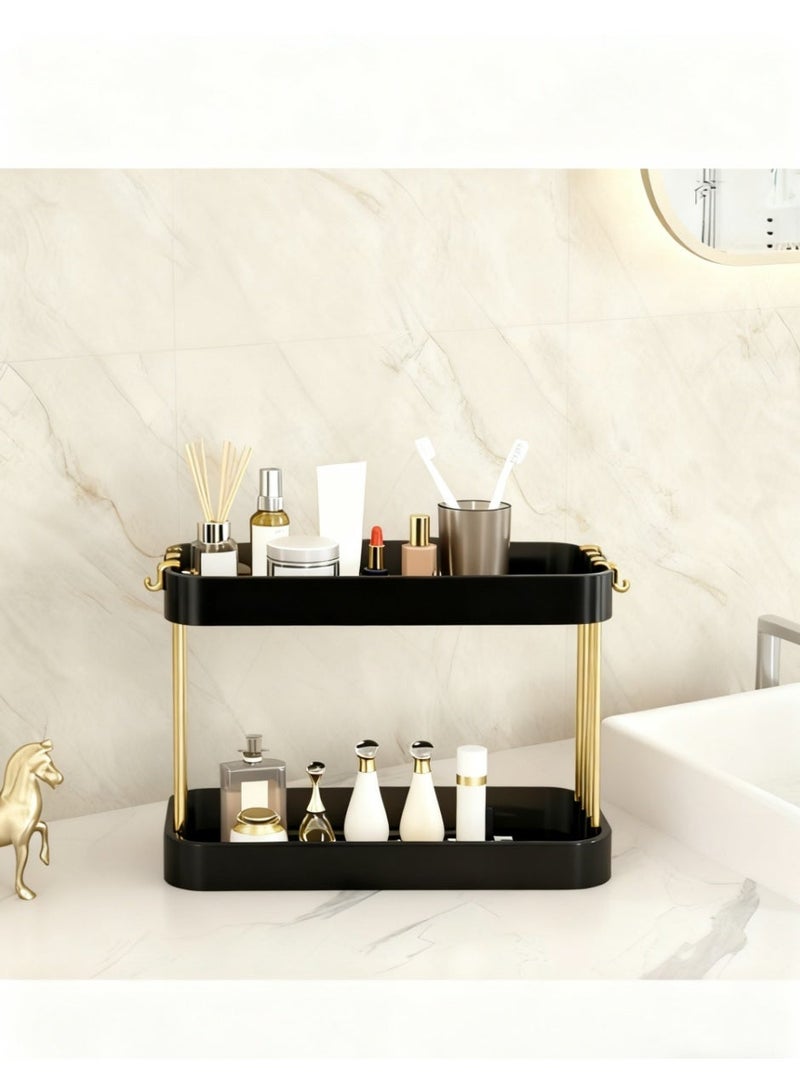 ميكسد 2-الطبقة الجدار المثبتة الحمام رف الجدار معلق حمام منظم المكياجات منظم مع خطايا ودرج للحمام - Image 1