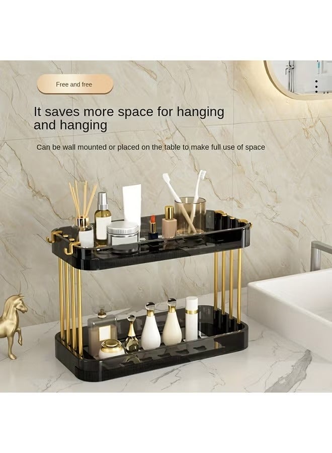ميكسد 2-الطبقة الجدار المثبتة الحمام رف الجدار معلق حمام منظم المكياجات منظم مع خطايا ودرج للحمام - Image 4