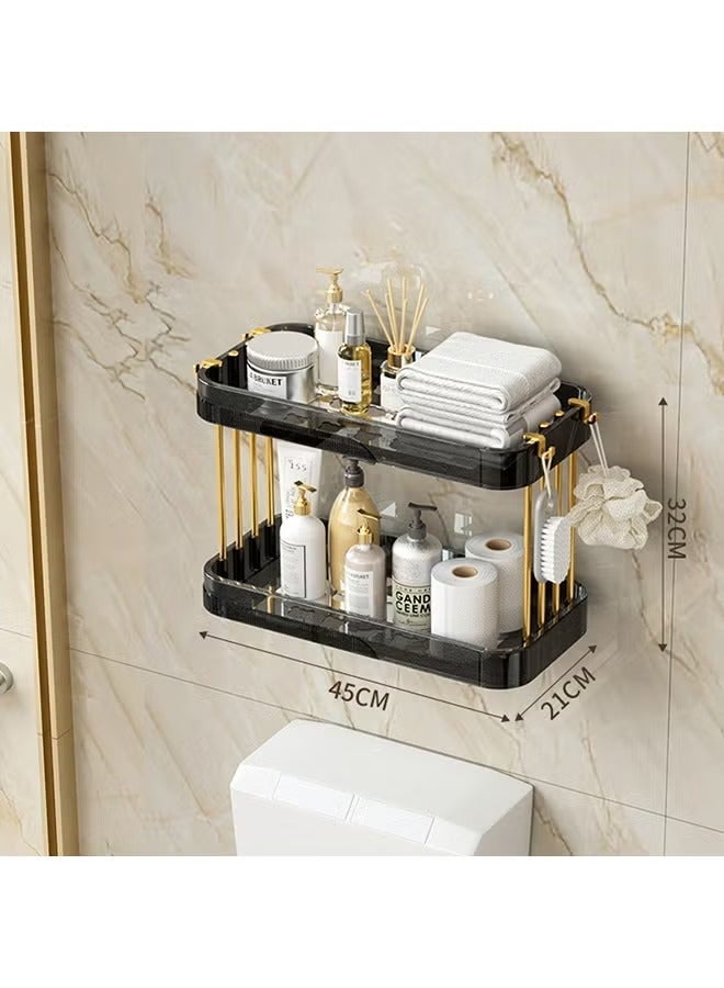 ميكسد 2-الطبقة الجدار المثبتة الحمام رف الجدار معلق حمام منظم المكياجات منظم مع خطايا ودرج للحمام - Image 3