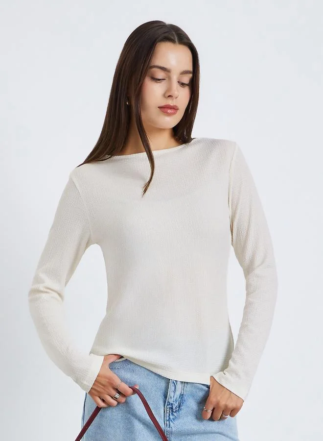 Styli Women Cream Long Sleeve Knit Top