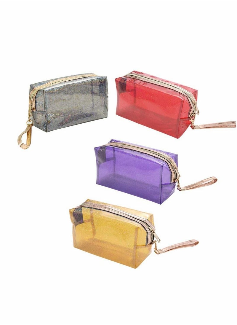 Excefore - 4Pcs Waterproof Cosmetic Bags PVC Transparent Zippered Toiletry Bag with Handle Strap Portable Clear Makeup Bag Pouch for Bathroom, Vacation and Organizing (1) - Image 1