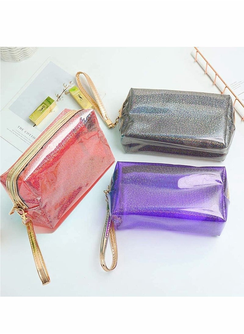 Excefore - 4Pcs Waterproof Cosmetic Bags PVC Transparent Zippered Toiletry Bag with Handle Strap Portable Clear Makeup Bag Pouch for Bathroom, Vacation and Organizing (1) - Image 1