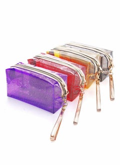 4Pcs Waterproof Cosmetic Bags PVC Transparent Zippered Toiletry Bag with Handle Strap Portable Clear Makeup Bag Pouch for Bathroom, Vacation and Organizing (1)