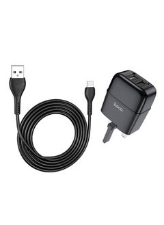 hoco. C77B Wall charger Dual Port Charger UK plug set with 1M Type-C cable  Black  - Image 2