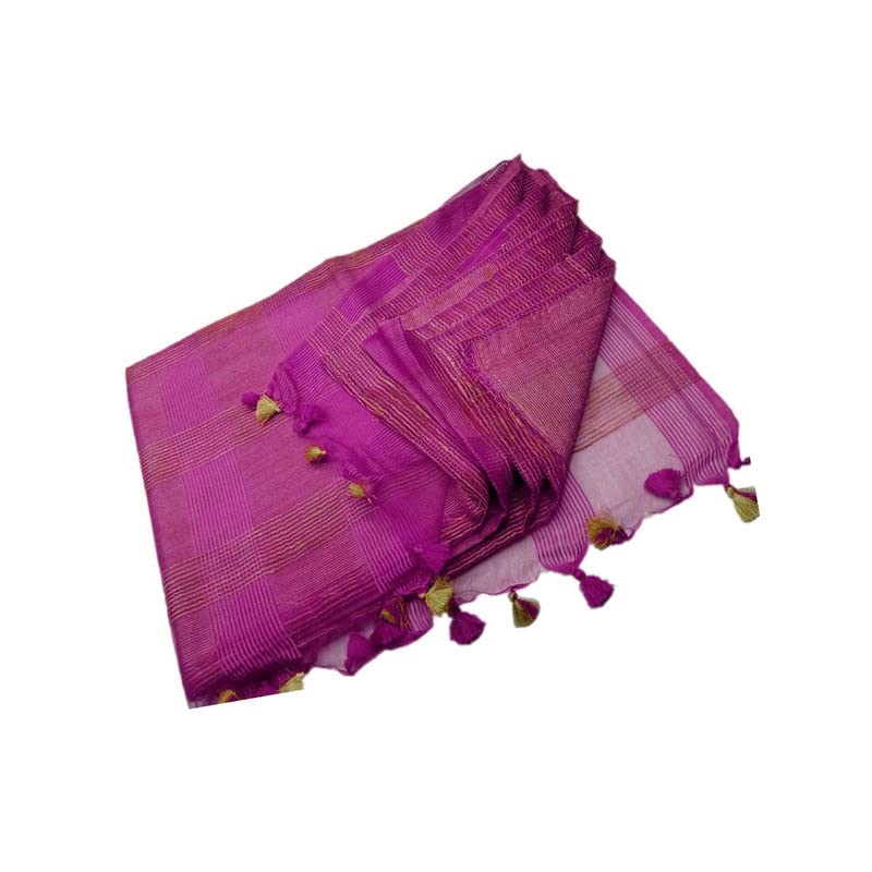 SheenKraft | Handloom Bhagalpuri Kota Ghicha Silk Saree for Women with Running Blouse Piece Free Size (11819 Hot Pink) - Image 5