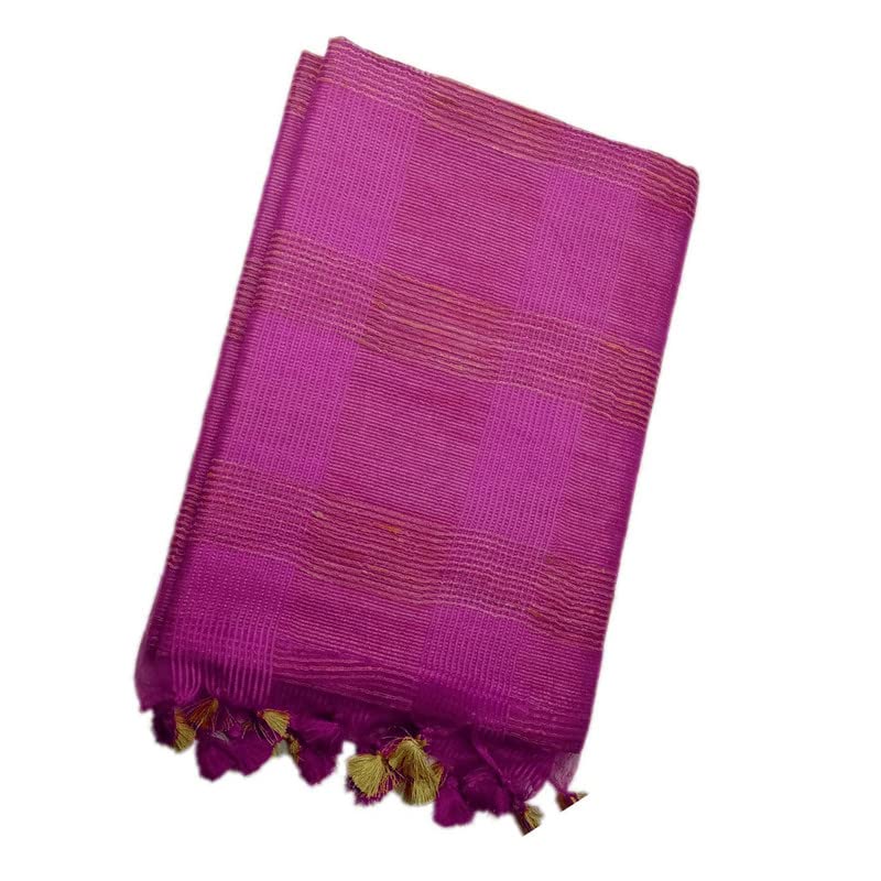 SheenKraft | Handloom Bhagalpuri Kota Ghicha Silk Saree for Women with Running Blouse Piece Free Size (11819 Hot Pink) - Image 3