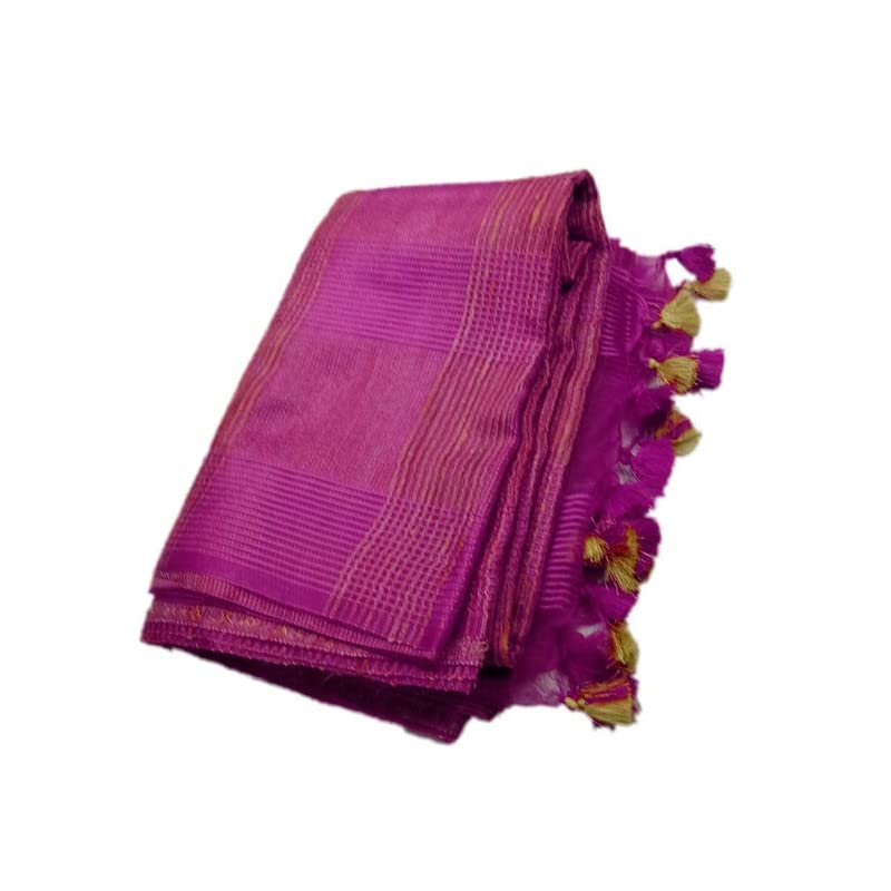 SheenKraft | Handloom Bhagalpuri Kota Ghicha Silk Saree for Women with Running Blouse Piece Free Size (11819 Hot Pink) - Image 1